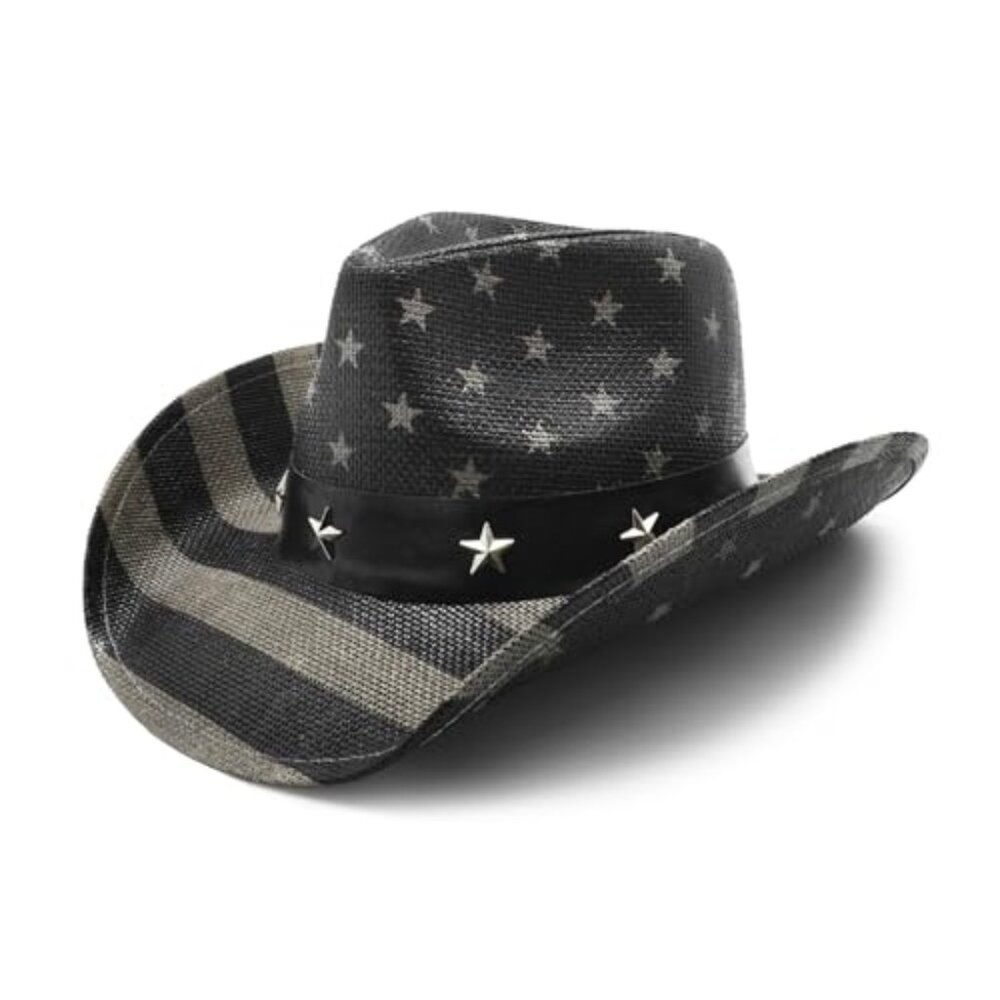 USA American Flag Cowboy Hat Classic Tea Stained Patriotic Western Cowboy Cowgir